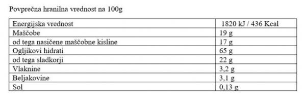 Vanilijevi keksi 100g - brez glutena hranilna vrednost