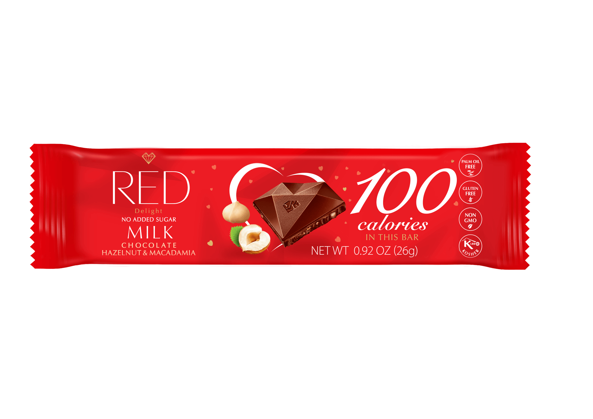 RED Mlečna čokolada lešnik & makadamija brez dodanega sladkorja 26g