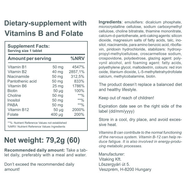 Vitamin B-50 kompleks 60 tablet aktivne sestavine