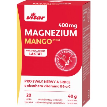 Magnezijev laktat z vitaminom B6 in vitaminom C v vrečkah Vitar 20 vrečk