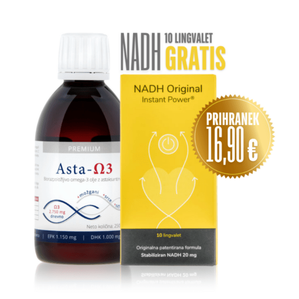 Premium Asta Omega 3 250ml + DARILO: Koencim 1 NADH Original 10 lingvalet