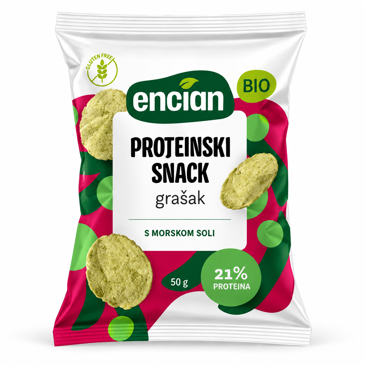 Proteinski prigrizek iz ekspandiranega graha Encian 50g (EKO)